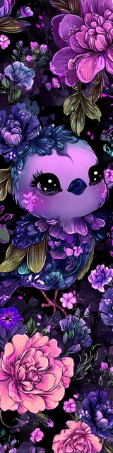 Free kawaii bookmark featuring a pretty purple bird